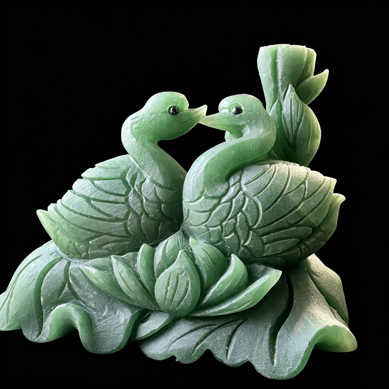 Hand Carved Natural Green Aventurine Swans Figurine Lovers Stone Sculpture 5.3in