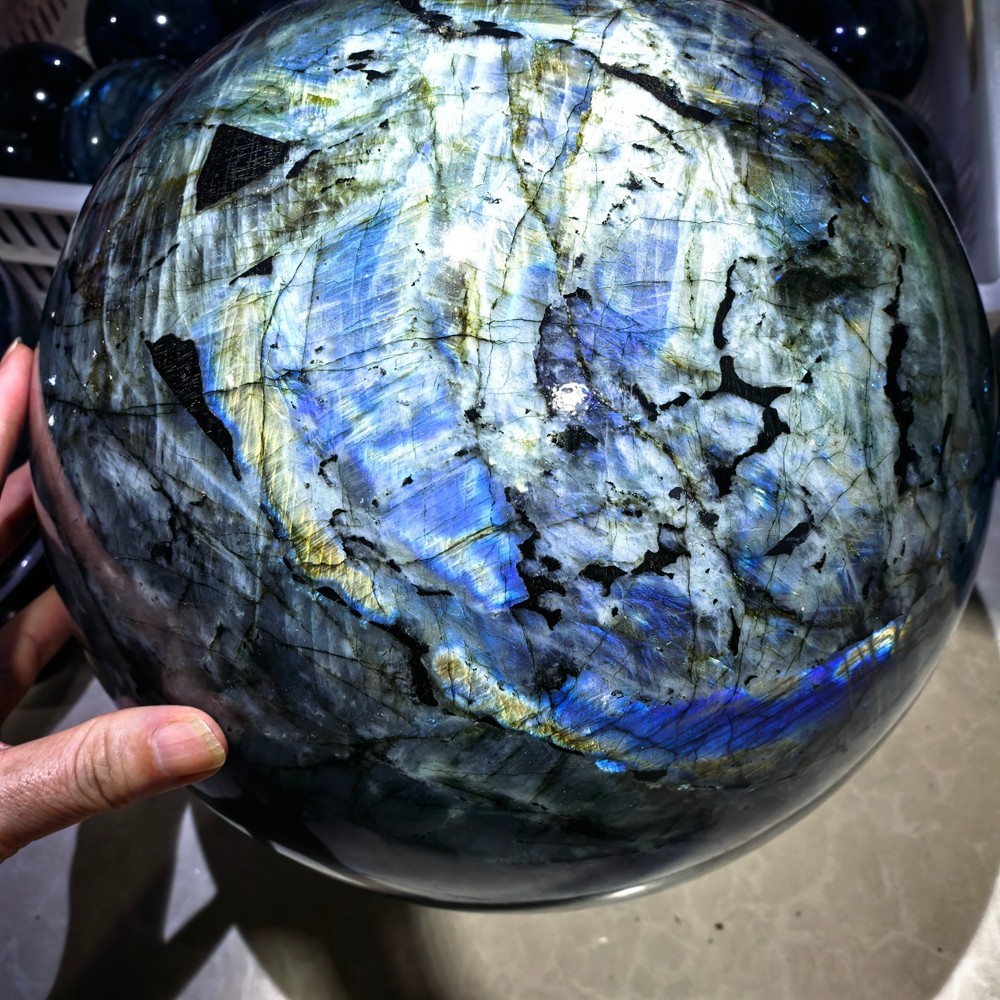 73.7LB Large Top Natural labradorite Quartz Sphere Carved Crystal Ball Healing