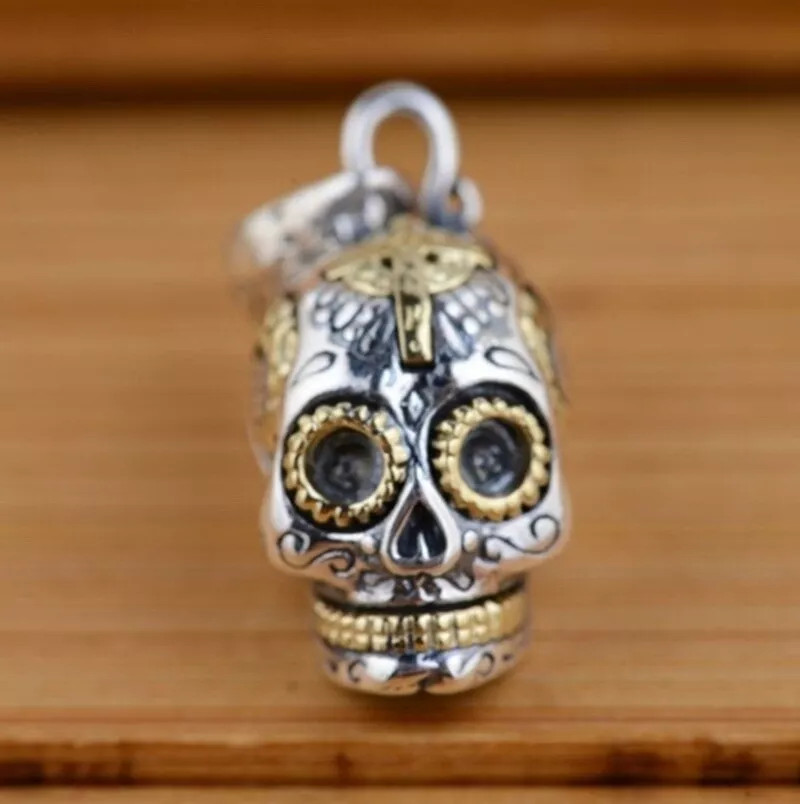 Men’s Fashion Jewelry Silver & Gold Skull Lightning Bolt Pendant Necklace