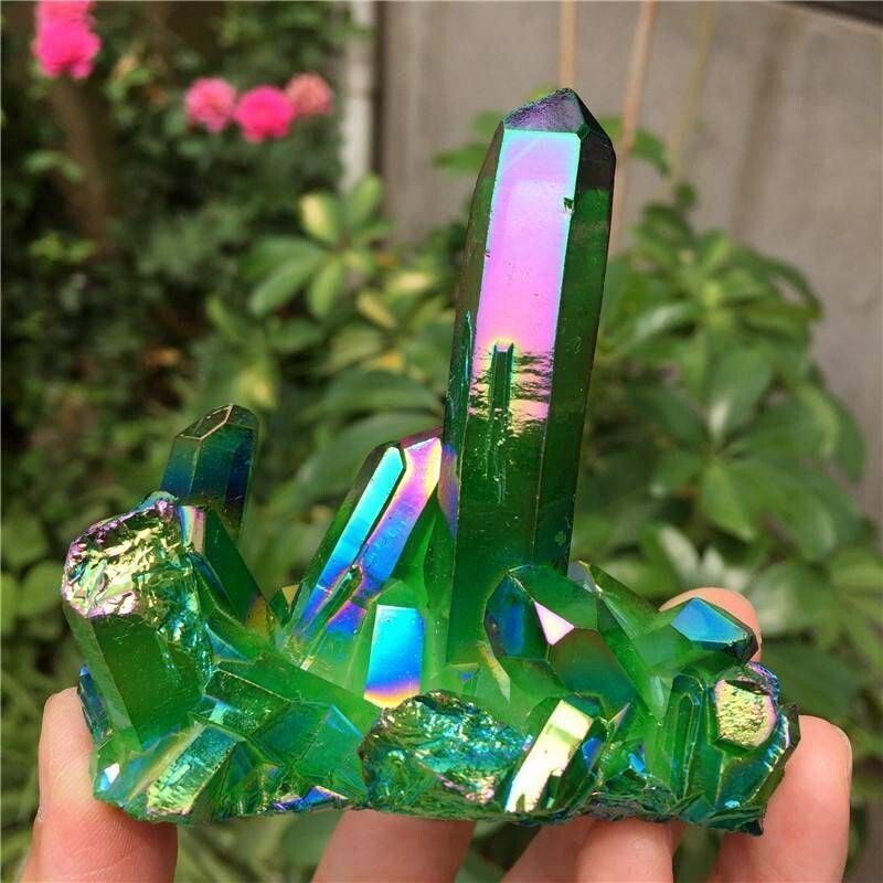 Angel Aura Green Crystal Cluster Natural Quartz Mineral Healing Home Decoration