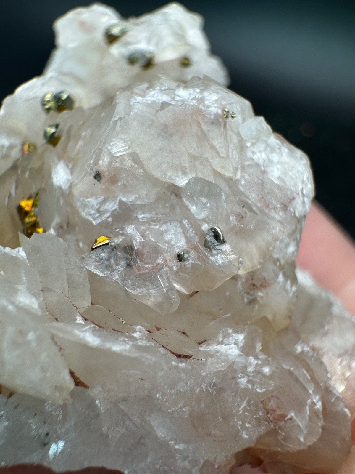 6722 Chalcopyrite on Pink Petal Calcite Hu Bei 44g