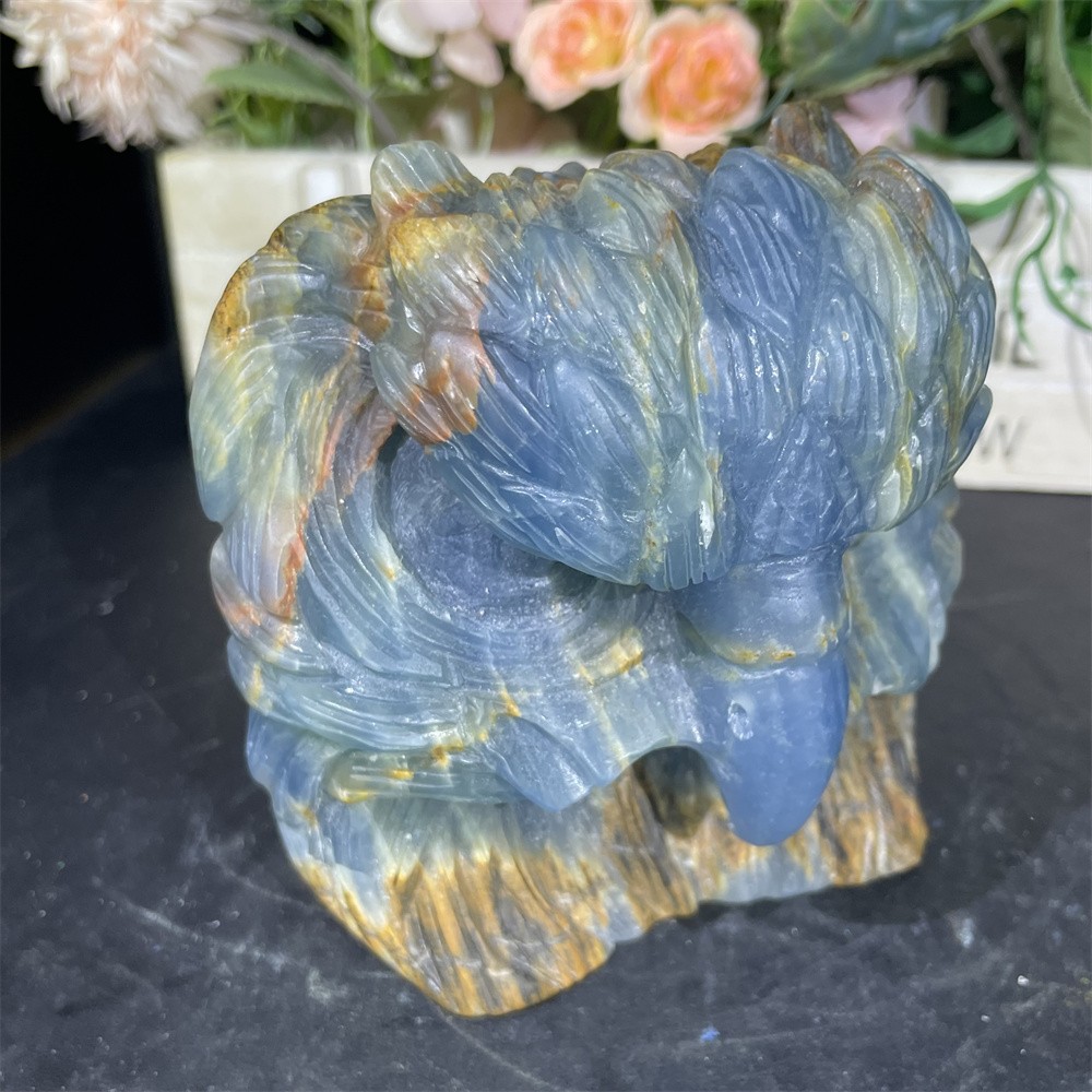 1.6LB 4.2″Natural A+Blue Onyx Eagle Statue Crystal Reiki Carving Heal Decor