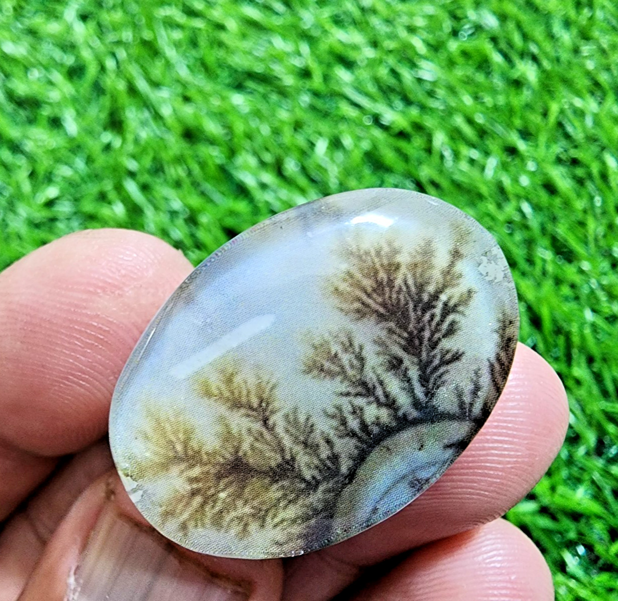 31Ct Awesome Dendritic Agate Oval Cabochon Scenic Landscape Pendant Gemstone