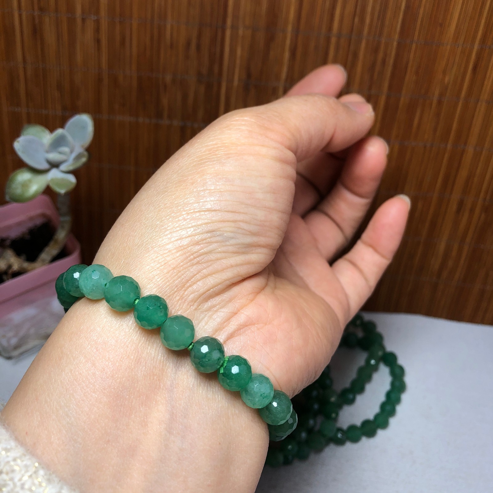 5Pcs Natural Aventurine Quartz bracelets Crystal ball sphere facet 8mm A3426