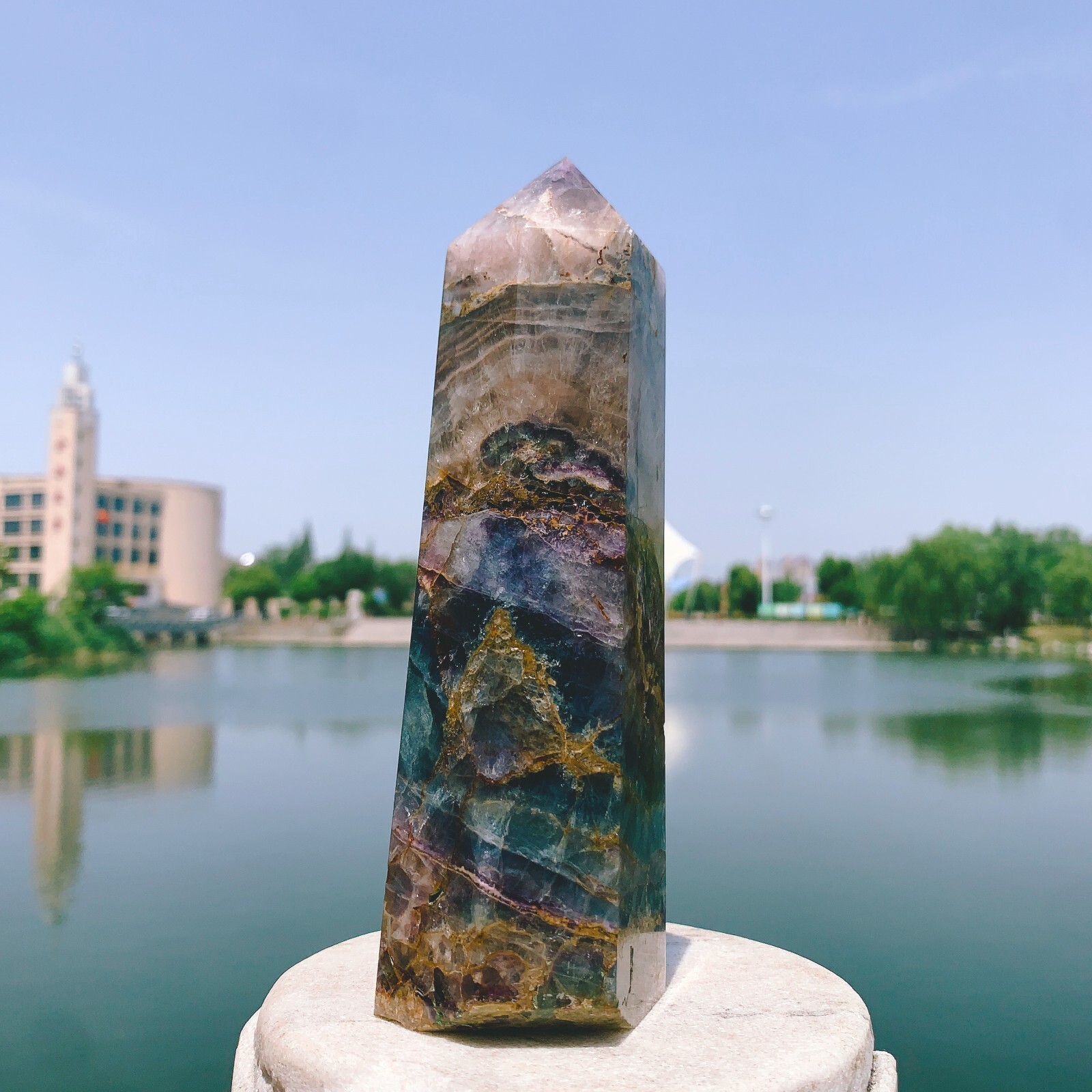 1.92LB Natural color fluorite crystal obelisk point specimen healing
