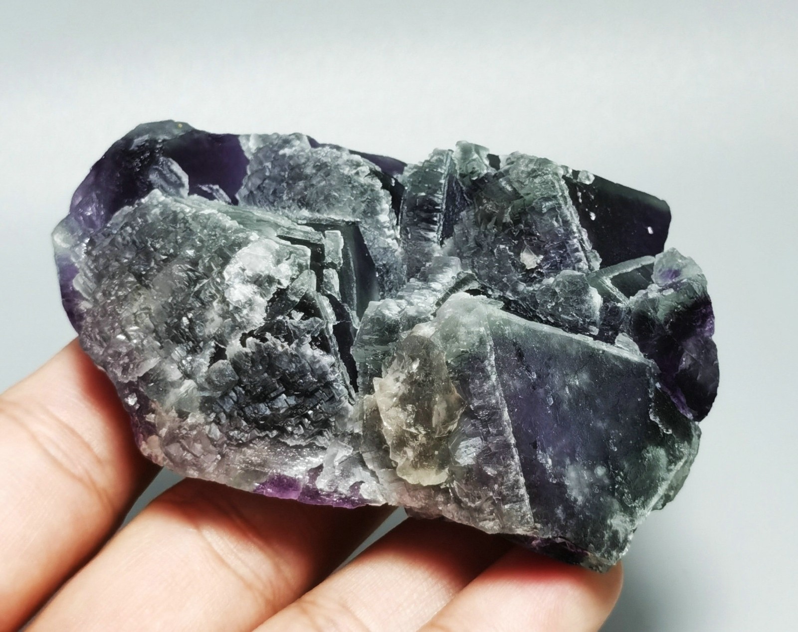 Rare Natural Purple Green Octagonal Fluorite Mineral Specimen China