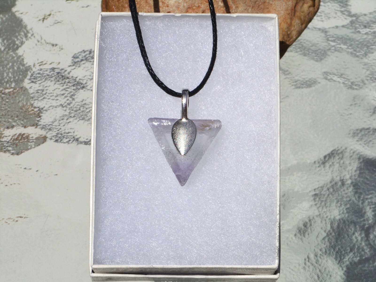 Purple Clear Fluorite Raw Rough Triangle Free Form Crystal Pendant Necklace