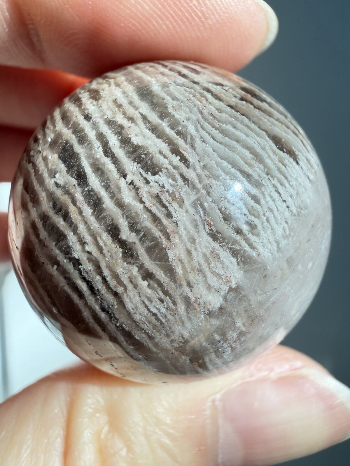 Beige Pink Toned Thousand Layer Lodolite Garden Inclusion Sphere 32mm