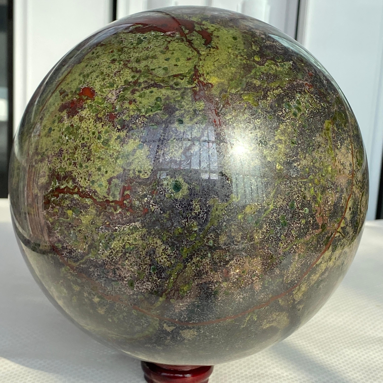 Natural dragon blood stone quartz sphere crystal ball reiki healing 6100G