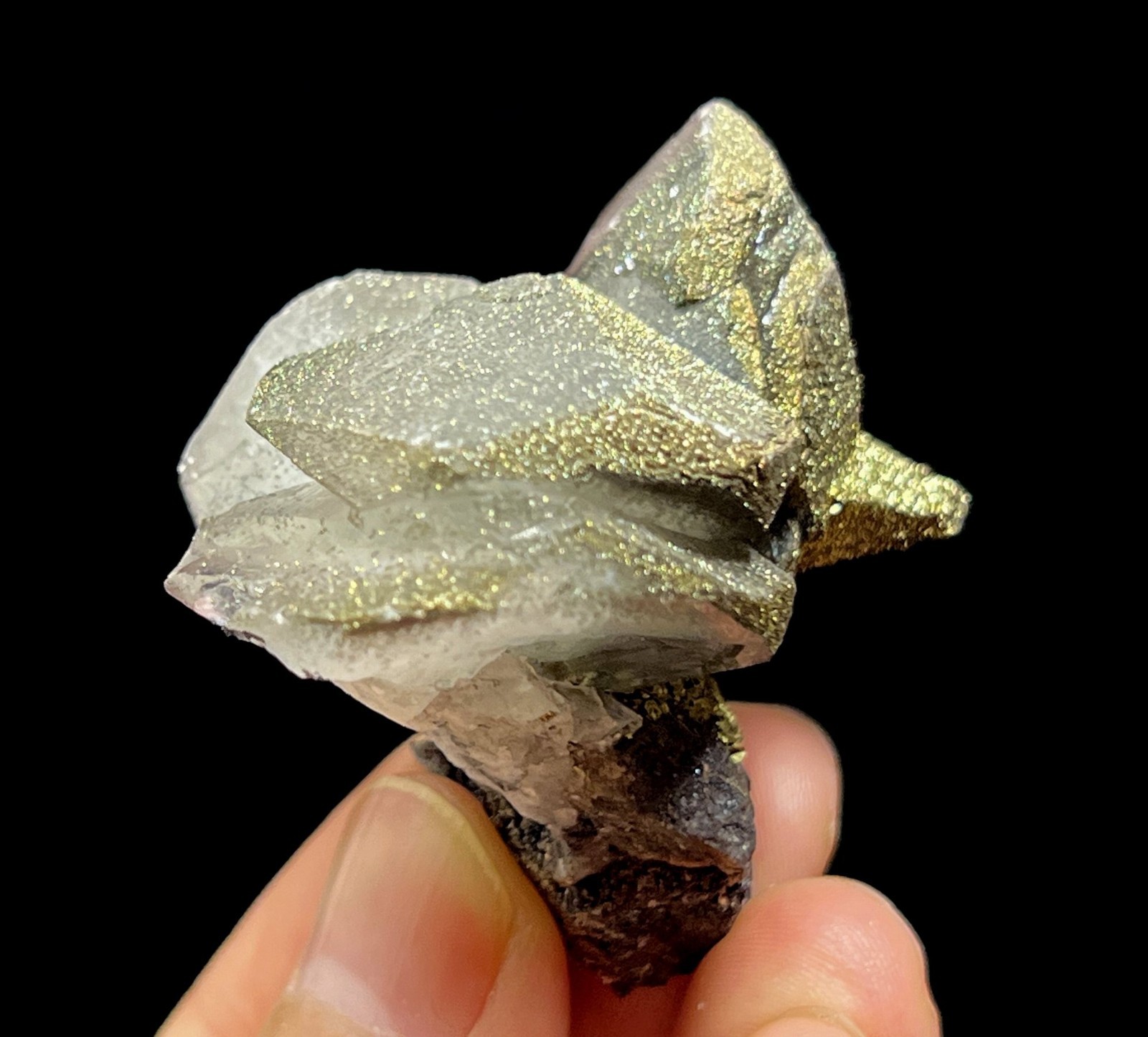 41mm 50g IRIDESCENT Chalcopyrite on Calcite, Natural Mineral Specimen