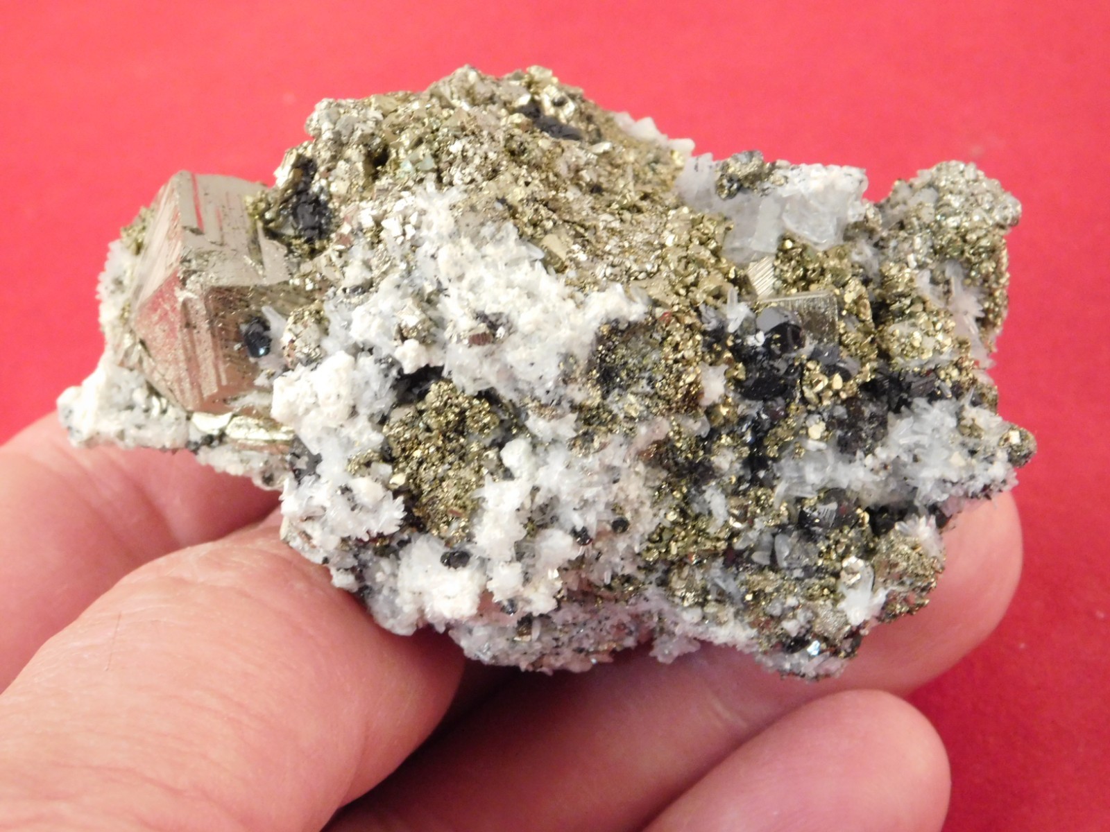 Druzy PYRITE Crystal CUBE Cluster with Sphalerite and Chalcopyrite Peru 188gr