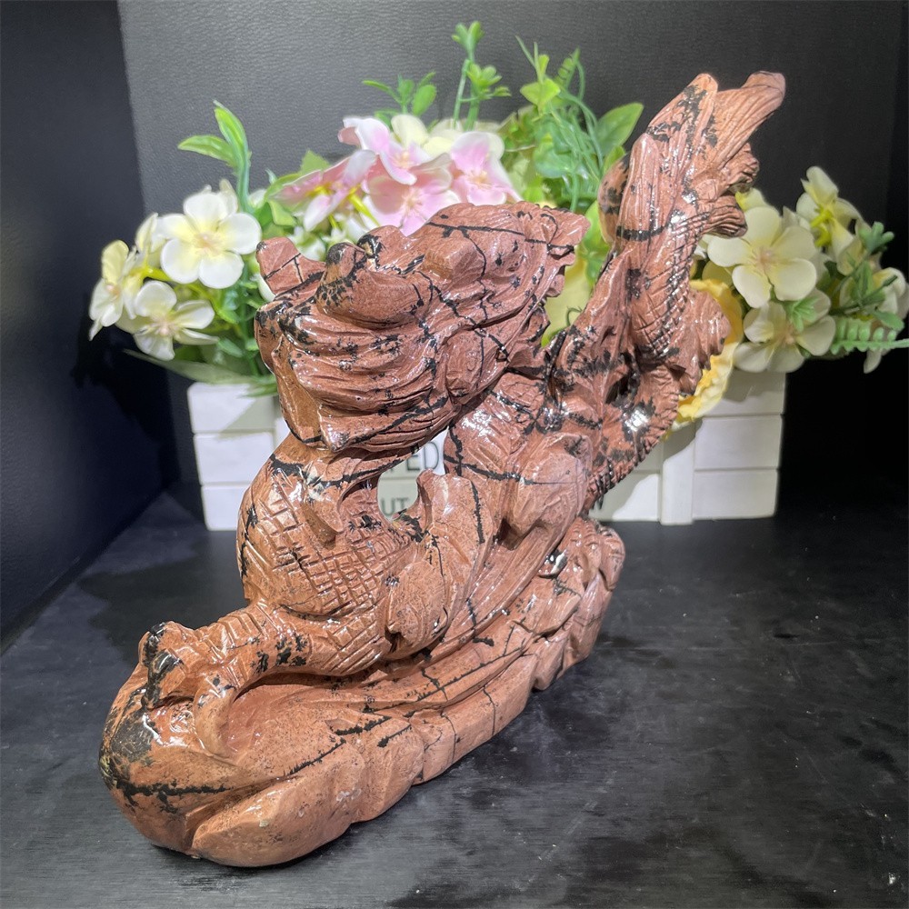 4.2LB 8.8″ A++Large Natural Picture Jasper Dragon Carved Crystal Statue Decor