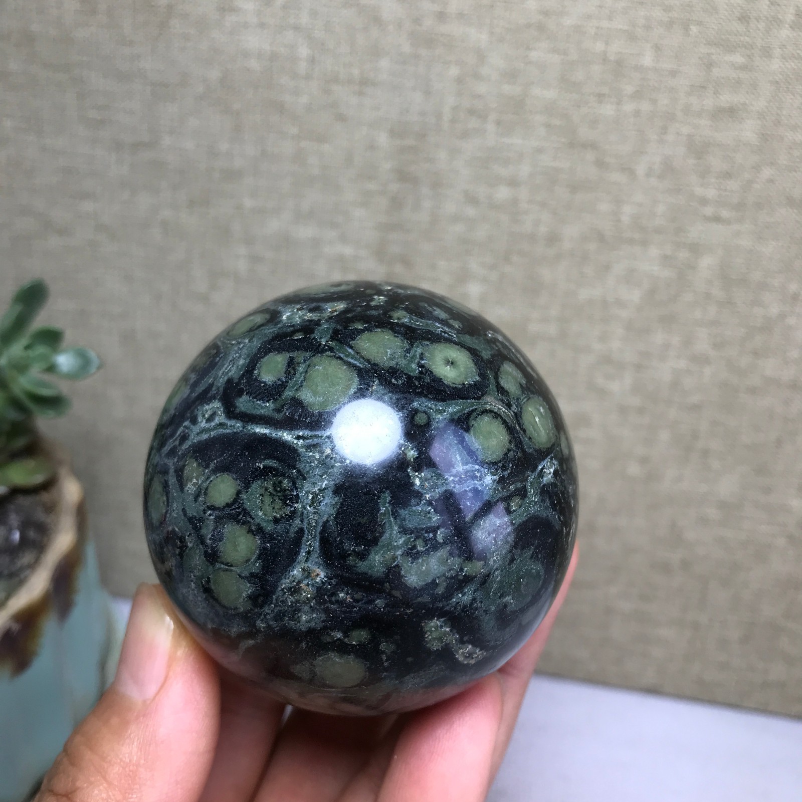 Top Natural Green Kambaba jasper quartz crystal sphere ball healing 286g A4810