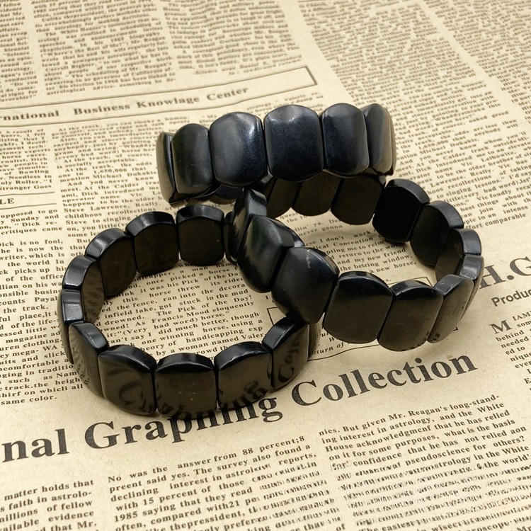 Shungite black flat ethnic style bracelet for men and women couple’s bracelet
