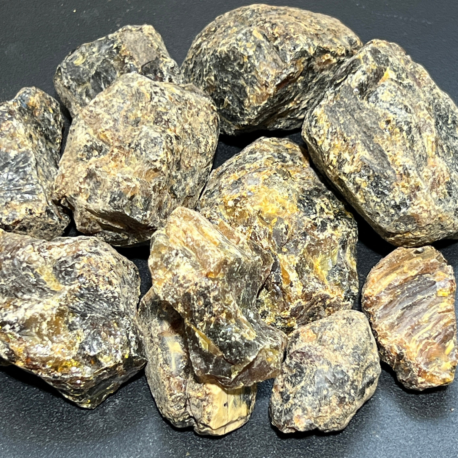 Black Amber Fossilized Tree Resin Mixed Sizes Rough Stones (By Piece or Pound)