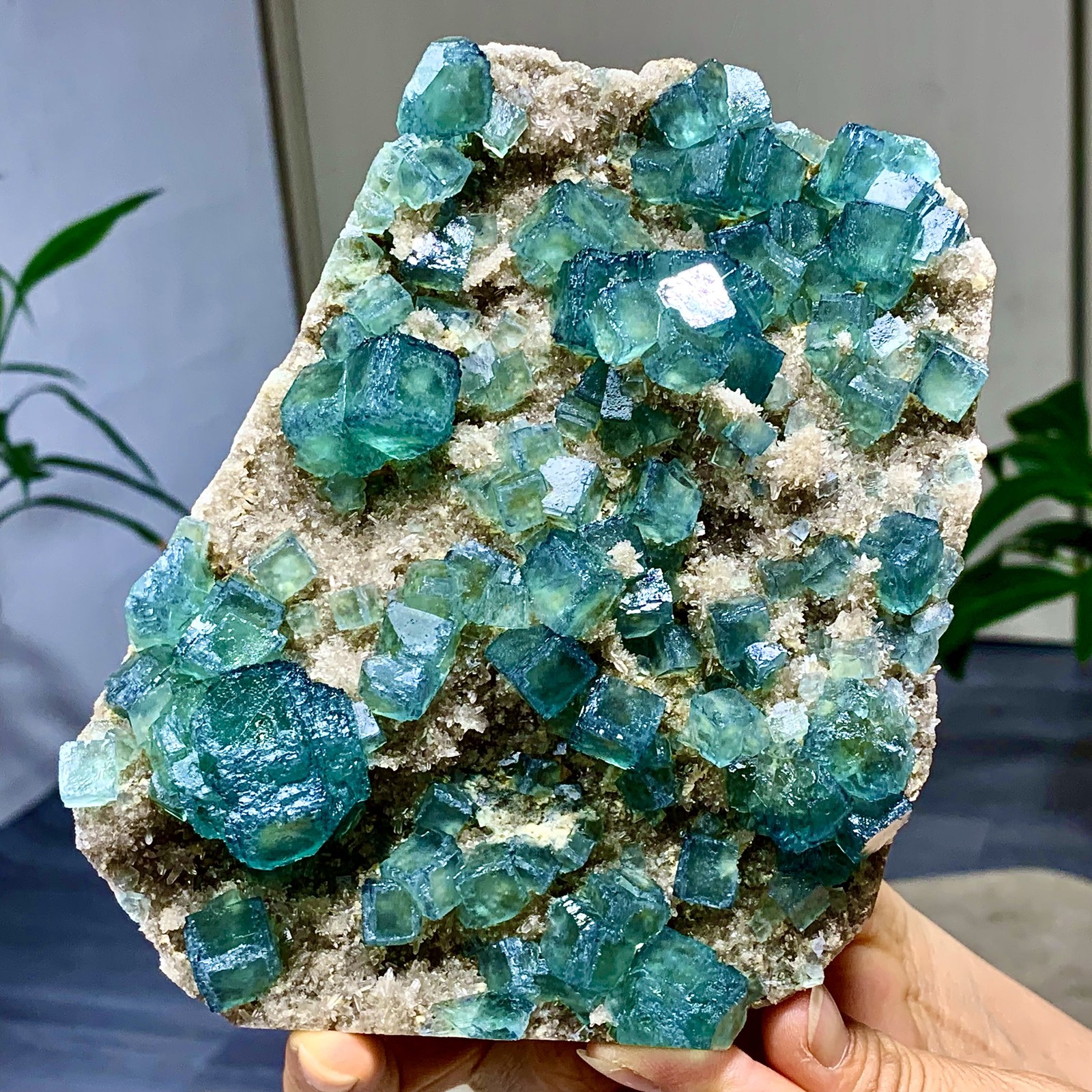 1.92LB Rare transparent green cubic fluorite mineral crystal sample/China