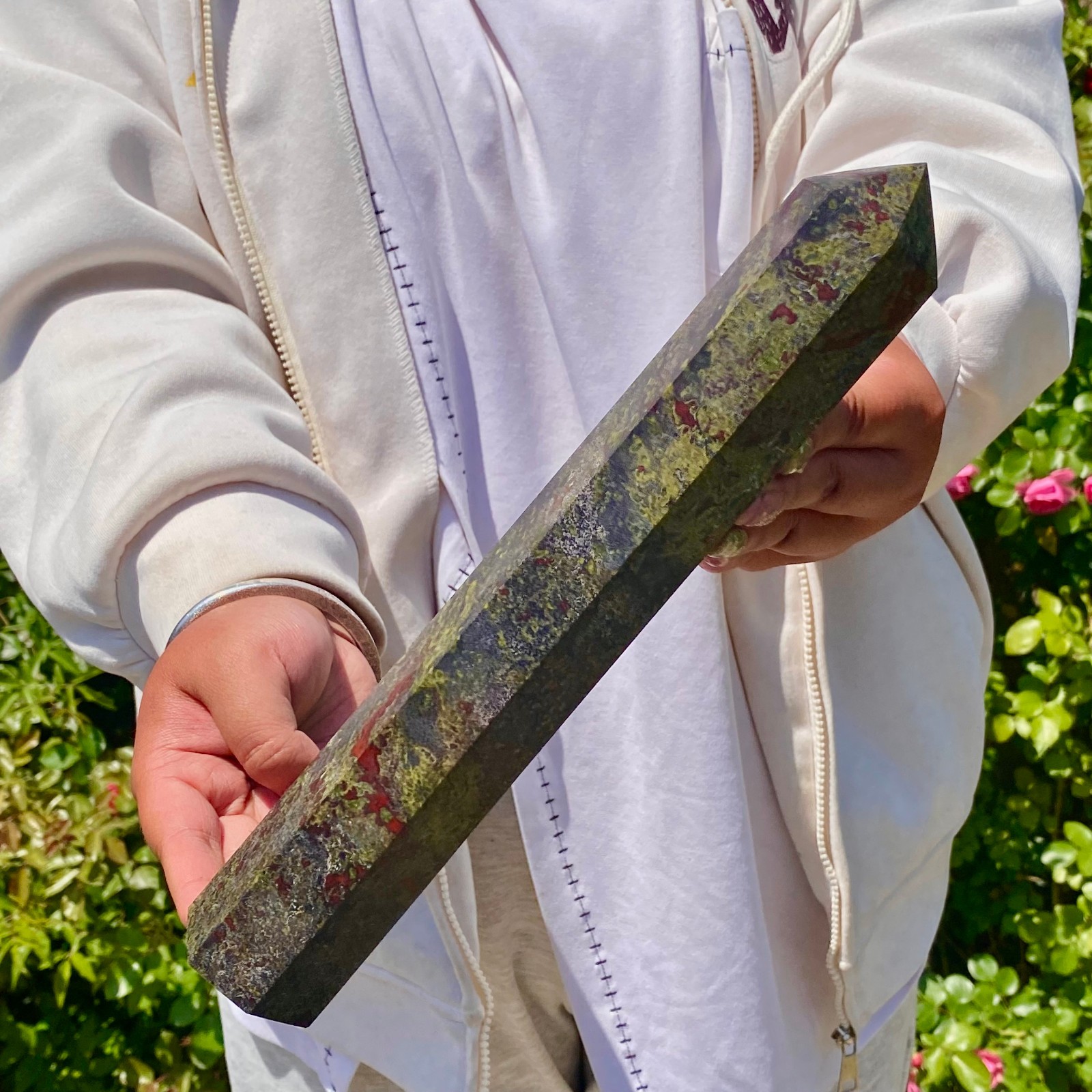 1.9LB Natural dragon blood stone Column Quartz Crtal Obelisk Energy Healing