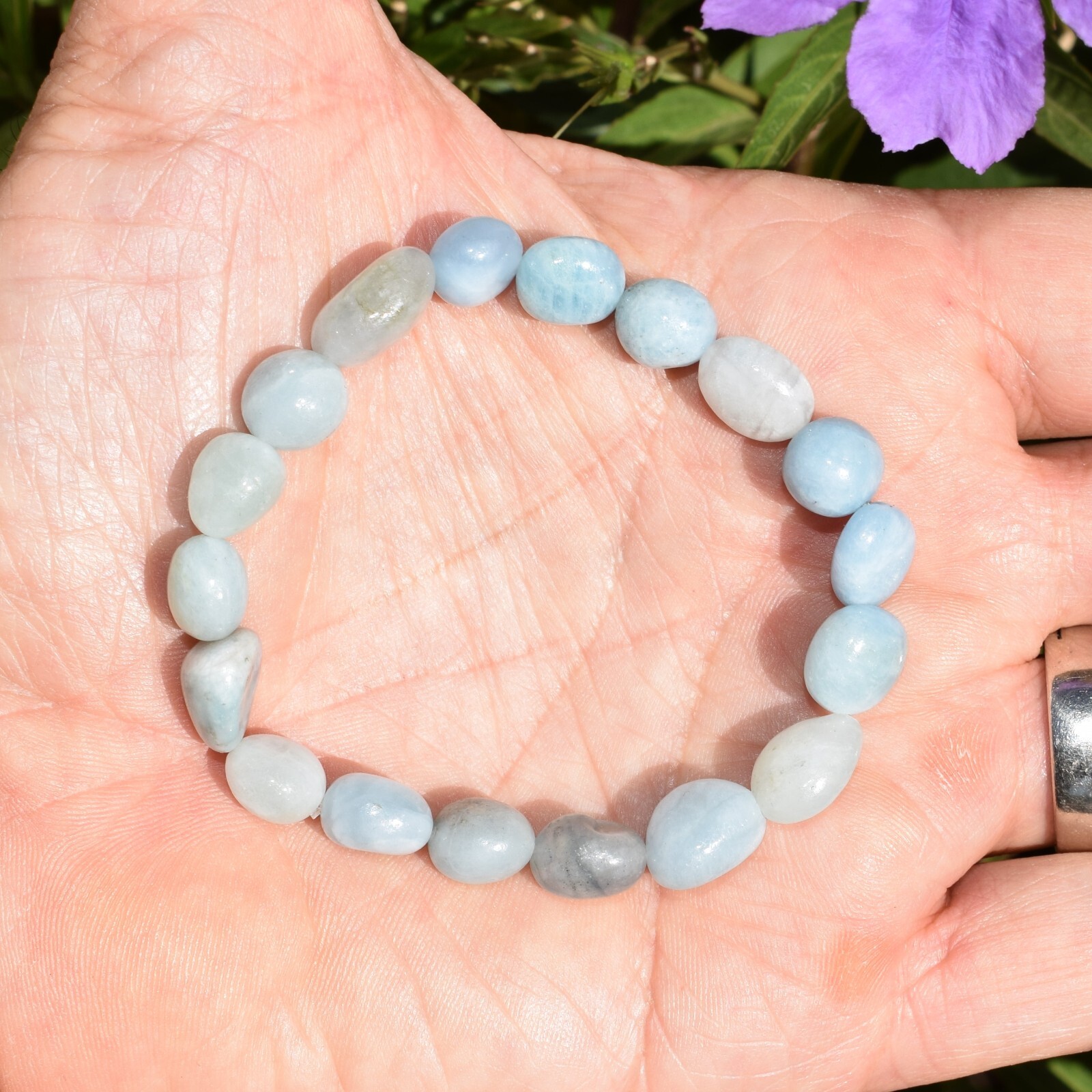 Premium CHARGED Natural Aquamarine Crystal Bracelet + Selenite Heart Charger