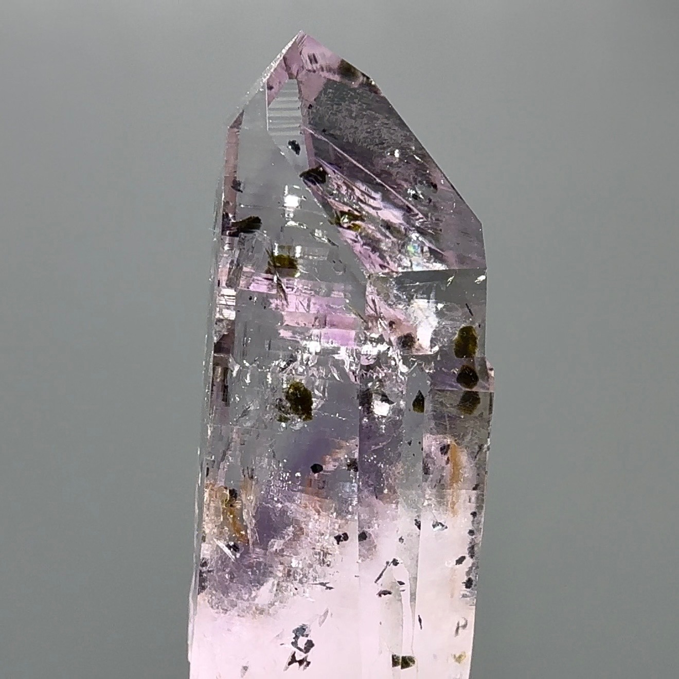 Large Moving Bubble! RARE Lilac Brandberg Amethyst Enhydro w Epidote Inclusions