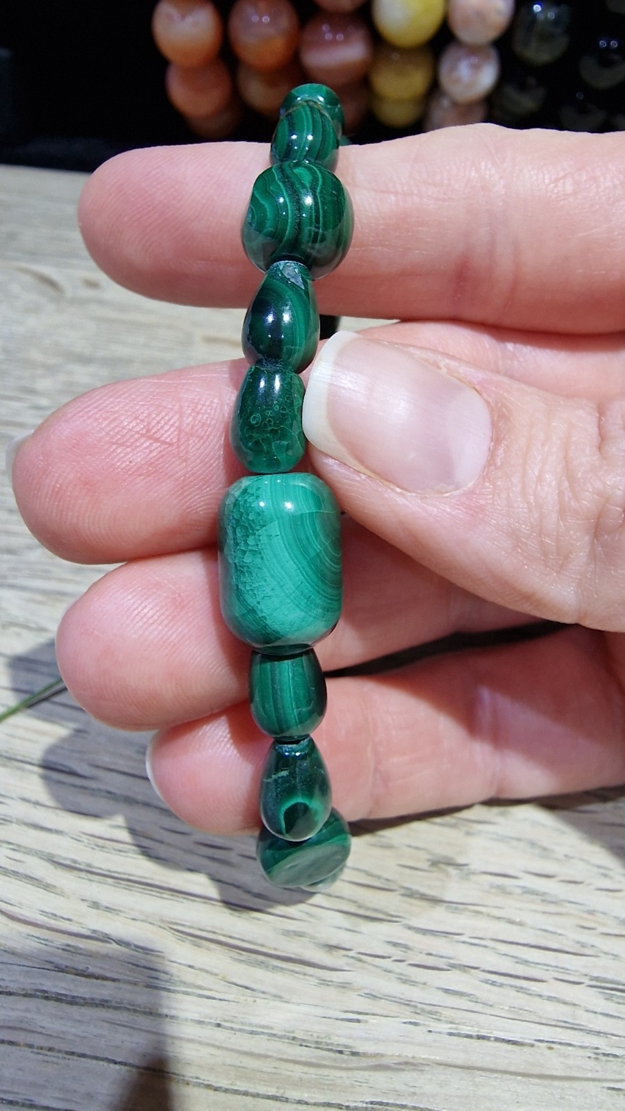 Malachite Crystal Irregular Shaped Beads Bracelet Elasticated On Sale