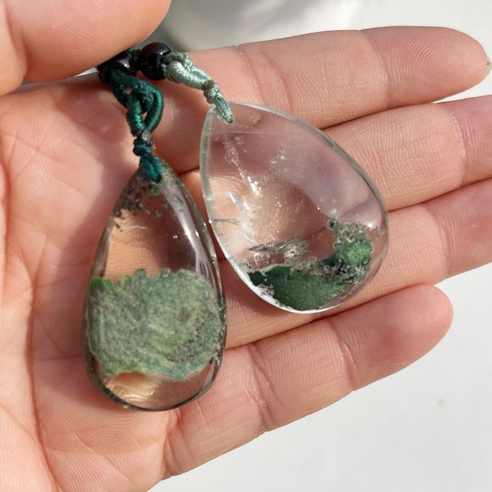 2pcs Natural Ghost Phantom Quartz Crystal Pendant Necklace Chakra Healing Rock