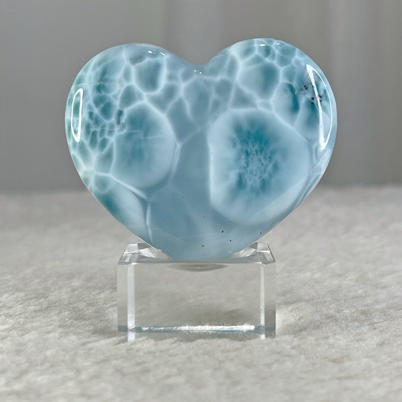 50g Larimar Heart Palm Stone, AAA+ Premium Translucent Ocean Blue Gemstone