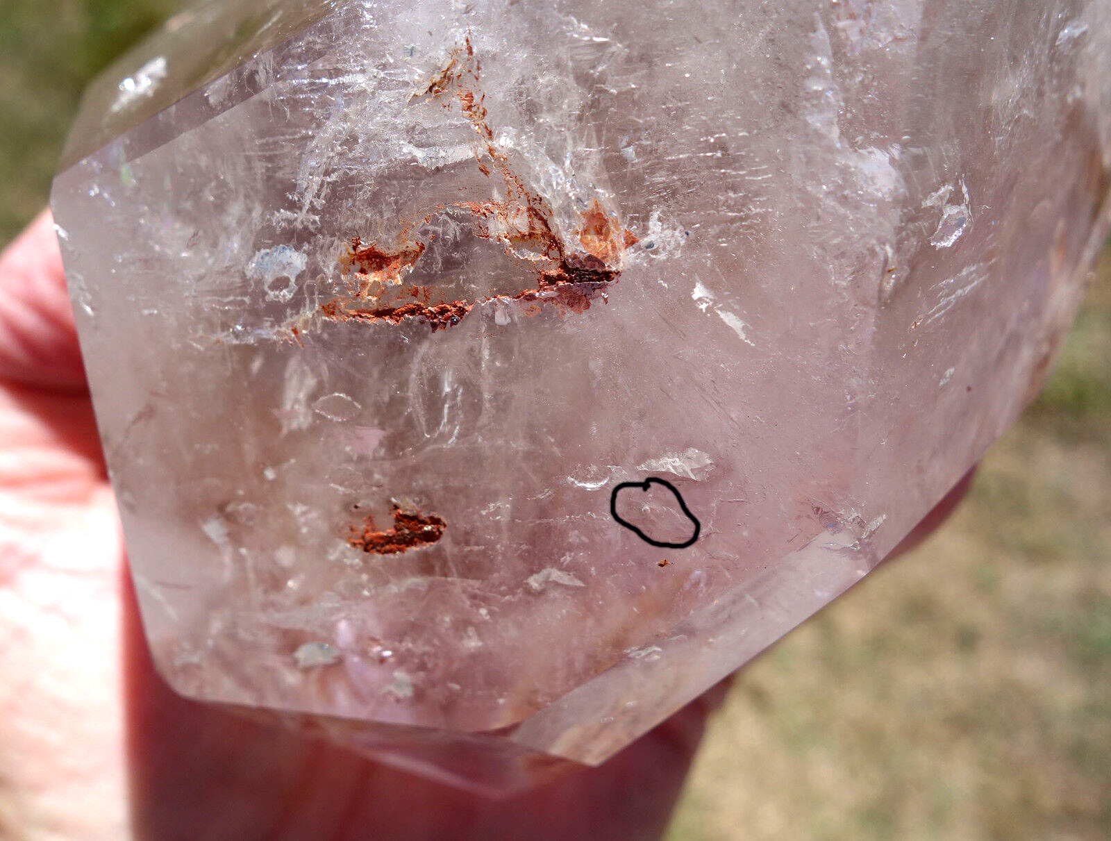 Amethyst Elestial ENHYDRO Water Bubble a RED CLAY Quartz Crystal Point For Sale