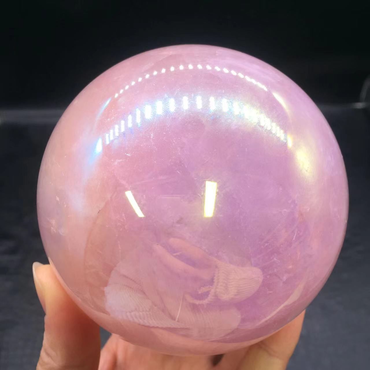 Rainbow Aura Angel Ball Natural Pink/Rose Quartz Sphere Healing Decorate + Stand