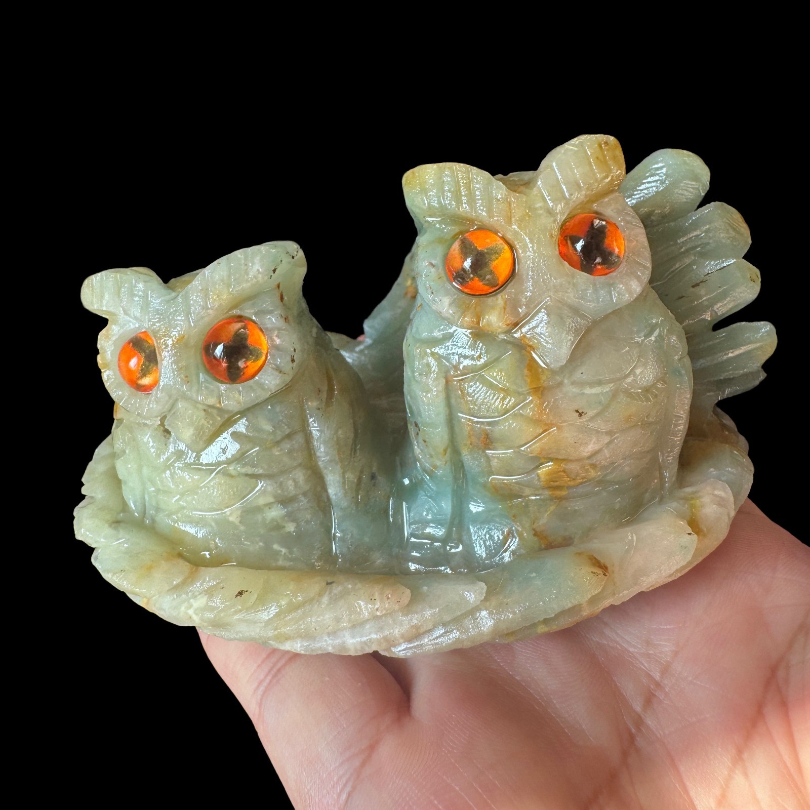 Hand Carved Natural Amazonite Owl Sculpture Real Stone Wisdom Bird Home Decor