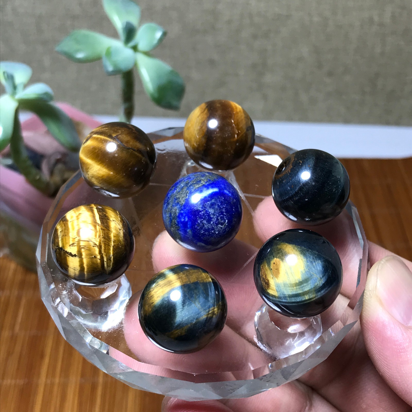 Natural lapis lazuli tiger eye gemstone Seven Star Array Specimen base 1310