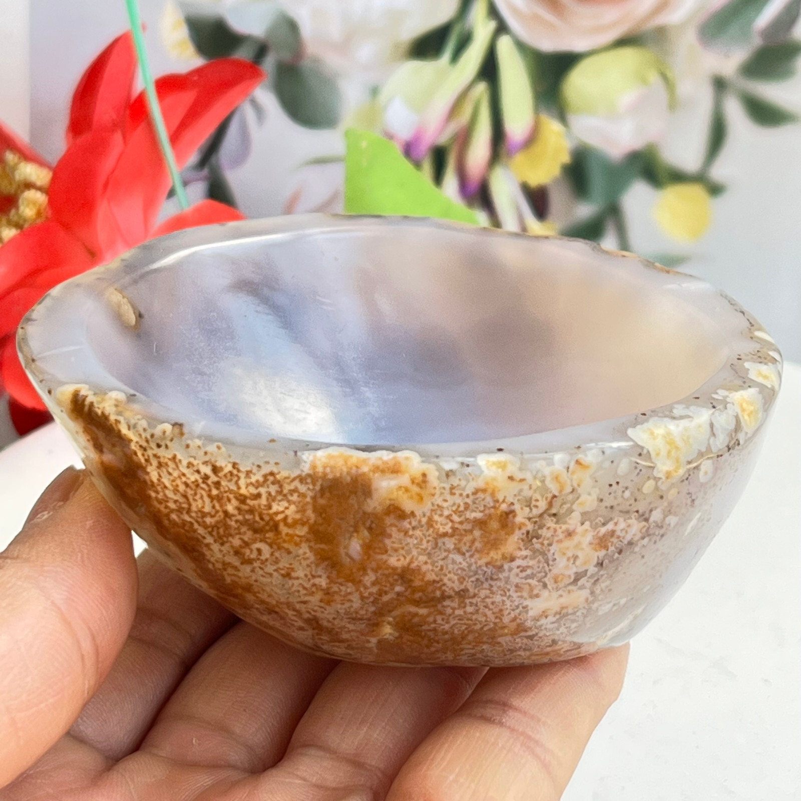 257g TOP Rare Natural Agate ashtray Polished Coin Dish Madagascar MD9