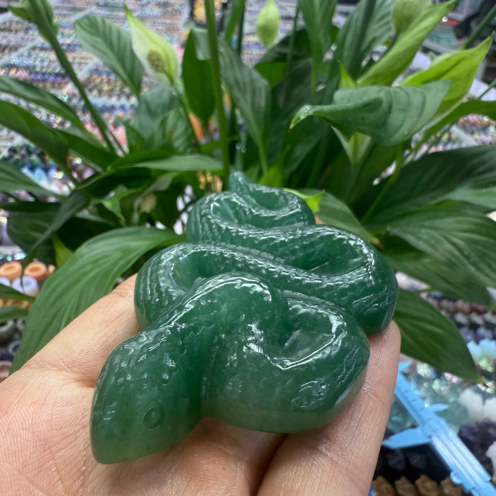 3.3″ natural Green East Mausoleum snake Carved Reiki Crystal Skull Decor Gift
