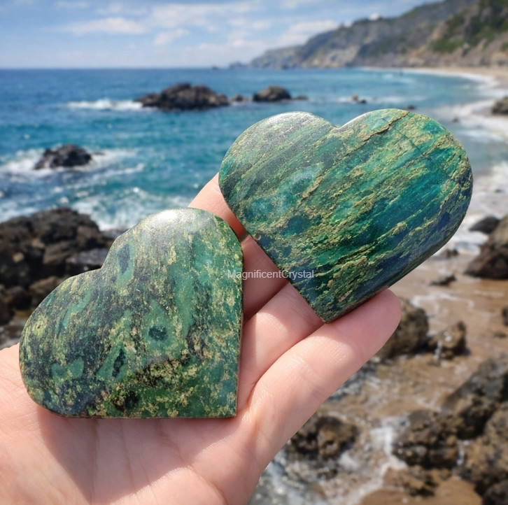 AAA+ Natural Emerald Heart Palm Stone Heart Chakra Healing Green Crystal Decor