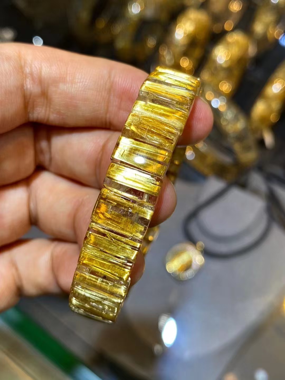11*4.5mm Rare Sparkling Natural Gold Rutilated Titanium Quartz Crystal BraceletA