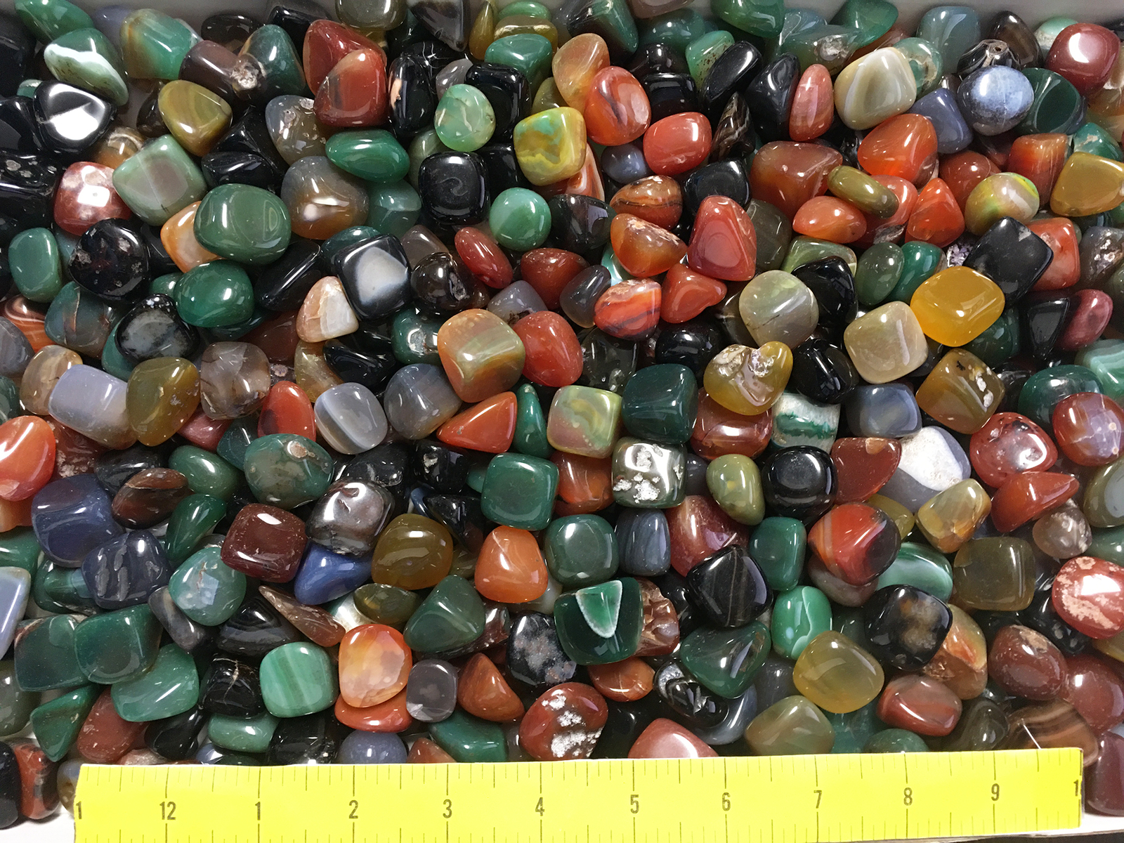 AGATE Mixed natural and dyed polished stones size 3/4″ to 1″ 1/2 lb