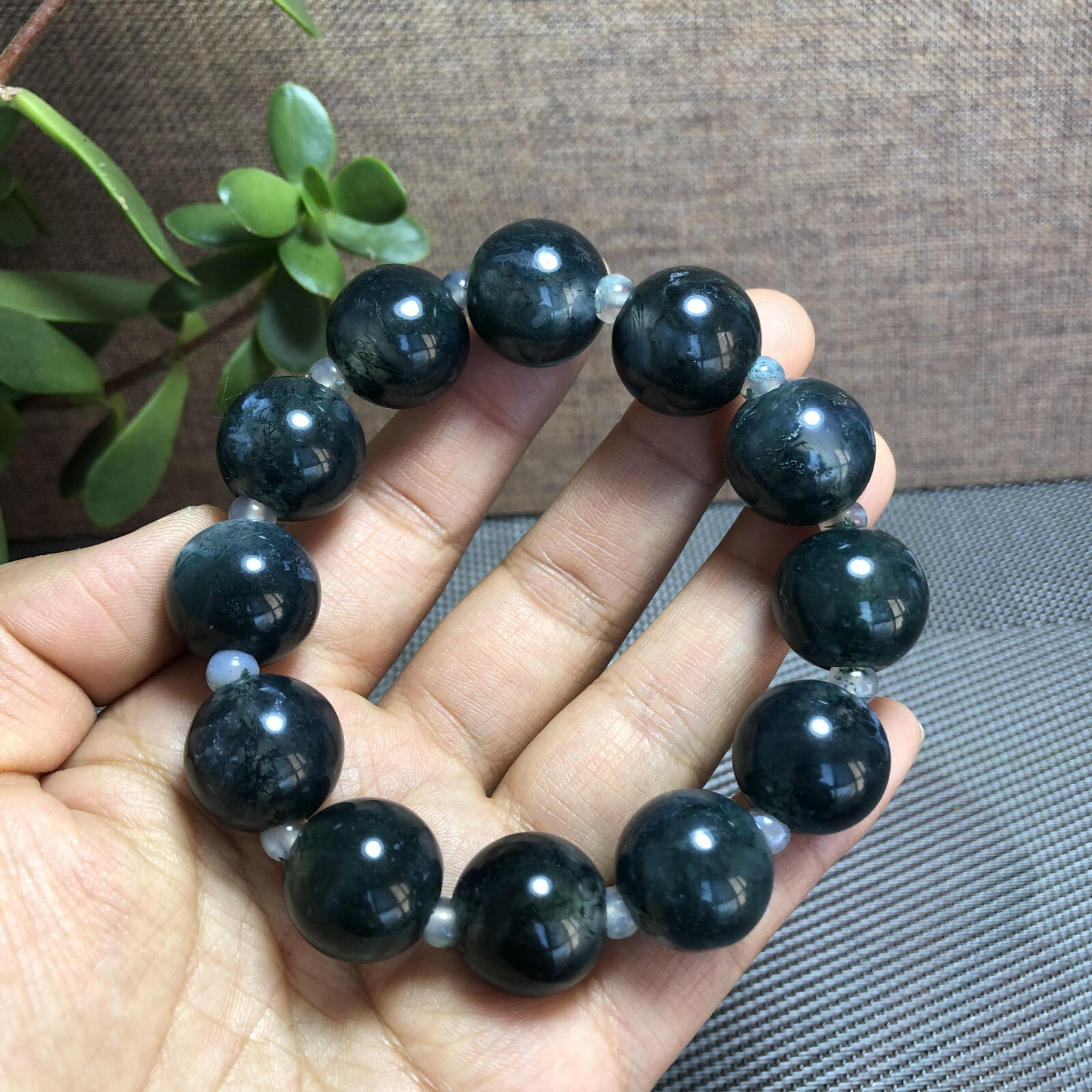 18mm Natural Polished Moss Agate bracelets Crystal ball sphere Specimen A1099