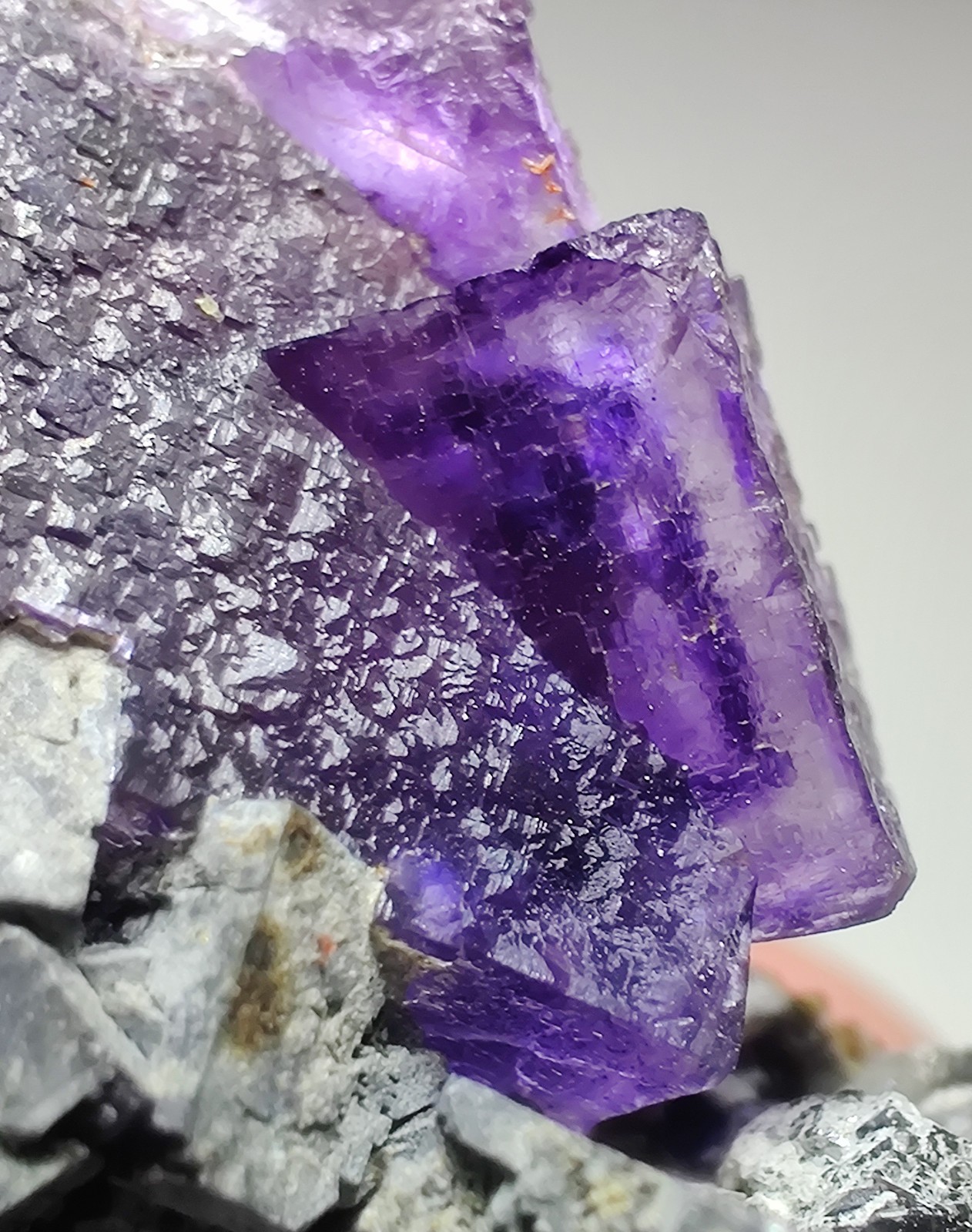 Fluorite on Galena, Sphalerite, Quartz crystals. Illinois. 25 grams.