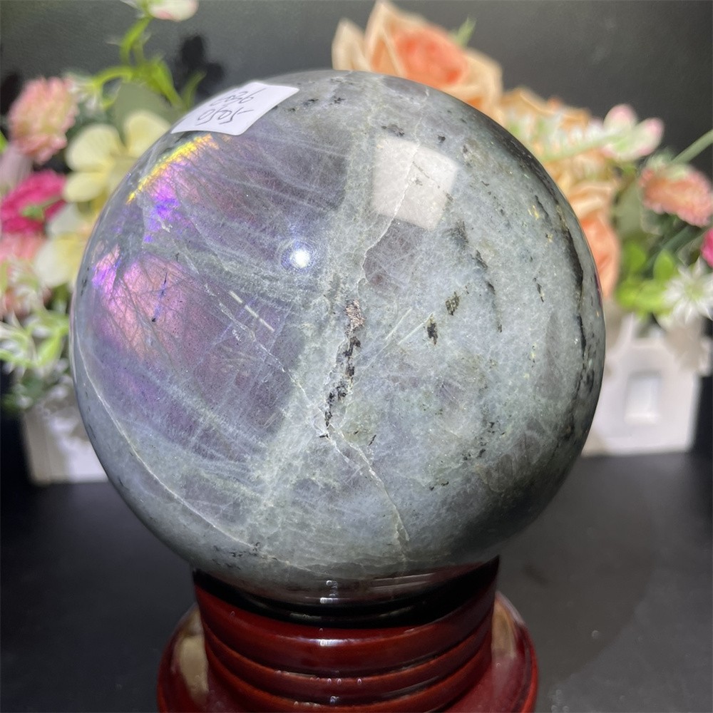 3.4LB 3.9″ Natural Purple Flash Labradorite Sphere Ball Decor Crystal Heal Reiki