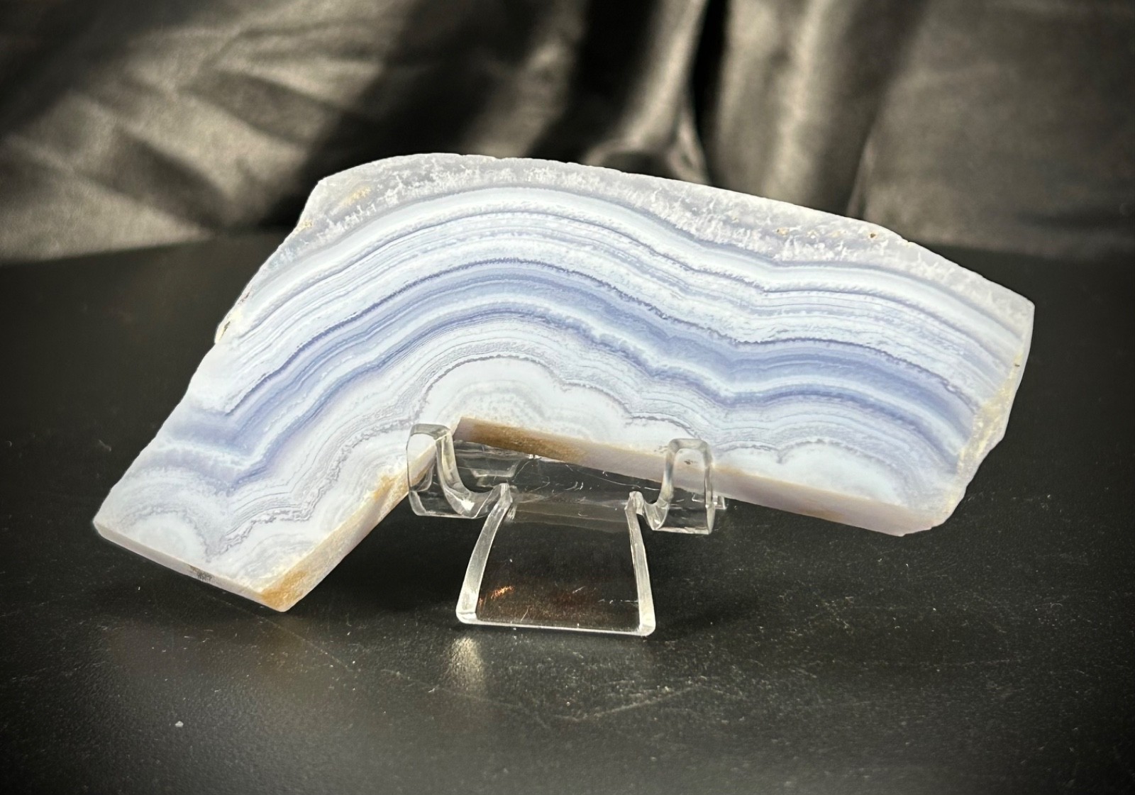 3.76″ Blue Lace Agate Slab With Acrylic Stand 2oz (58 grams)