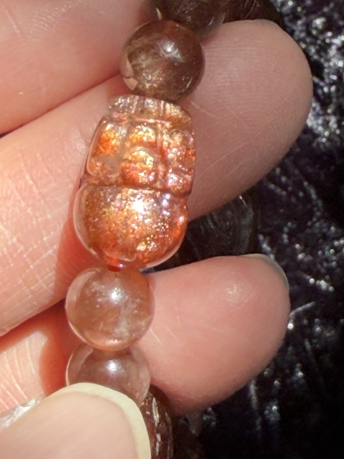 14mm Natural Pixiu Sunstone Flashy Crystal Bracelet Fits 7-7.5” Wrists