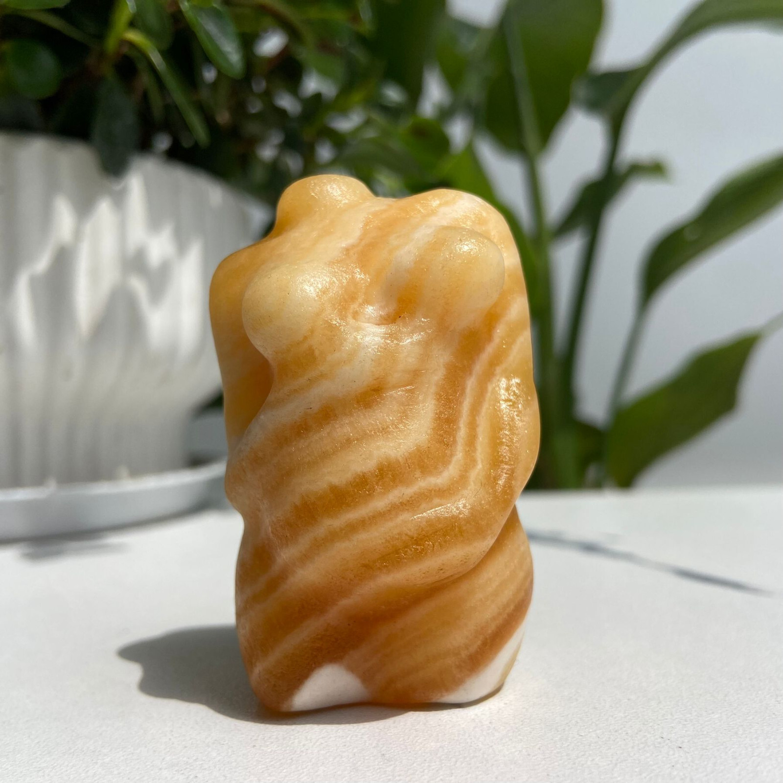 109g Orange Calcite Pregnant Goddess Female Body Model Carving Mother’s Day Gift