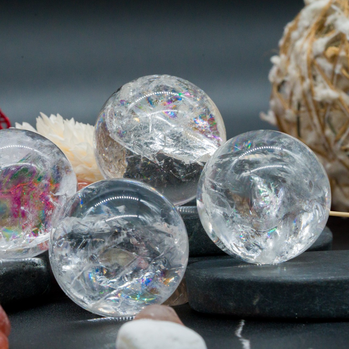 Rainbow Clear Quartz Crystal Sphere Spiritual Healing Crackle Quartz Ball