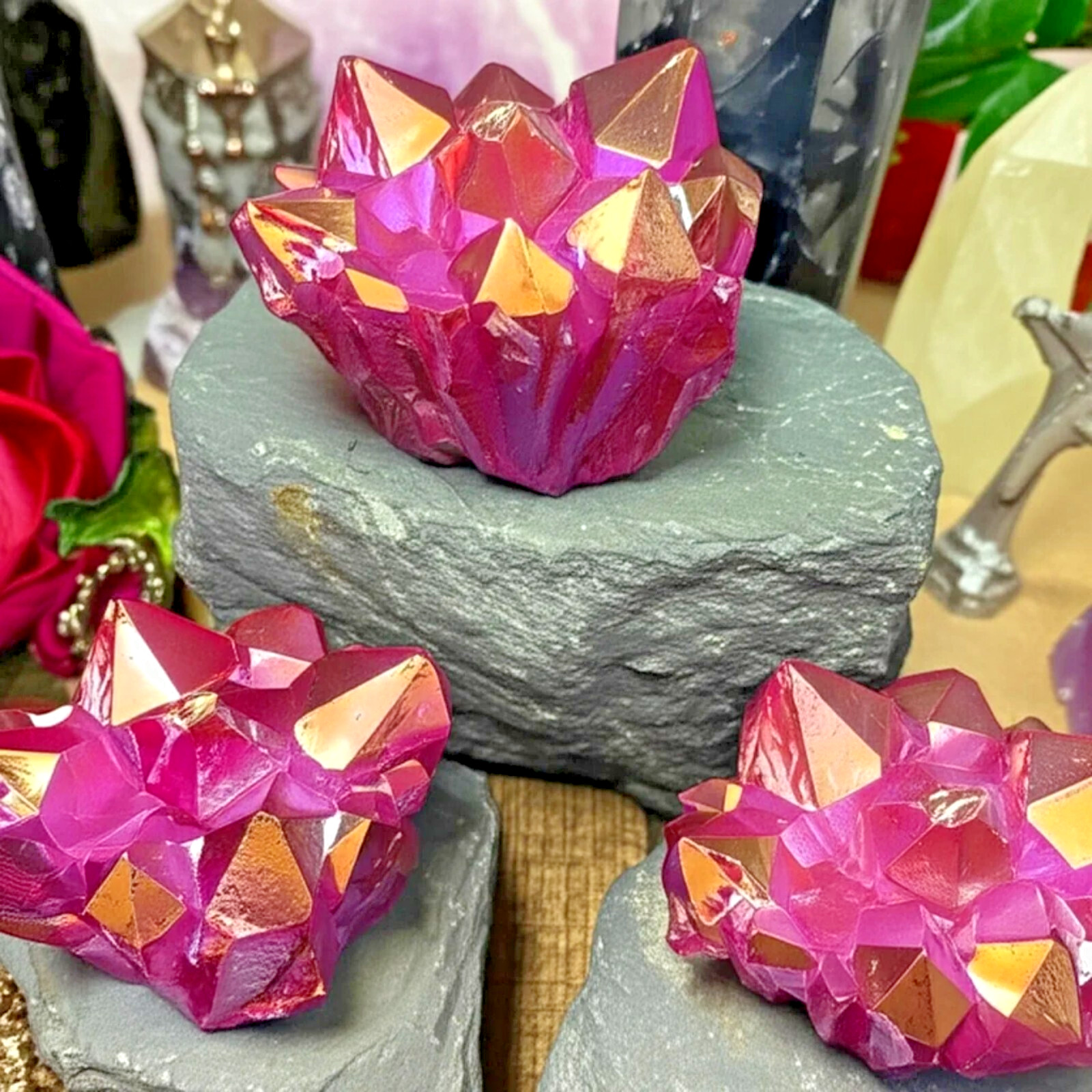 Hot Pink Aura Quartz Cluster Gorgeous Titanium Ore Coated Angel Aura Quartz
