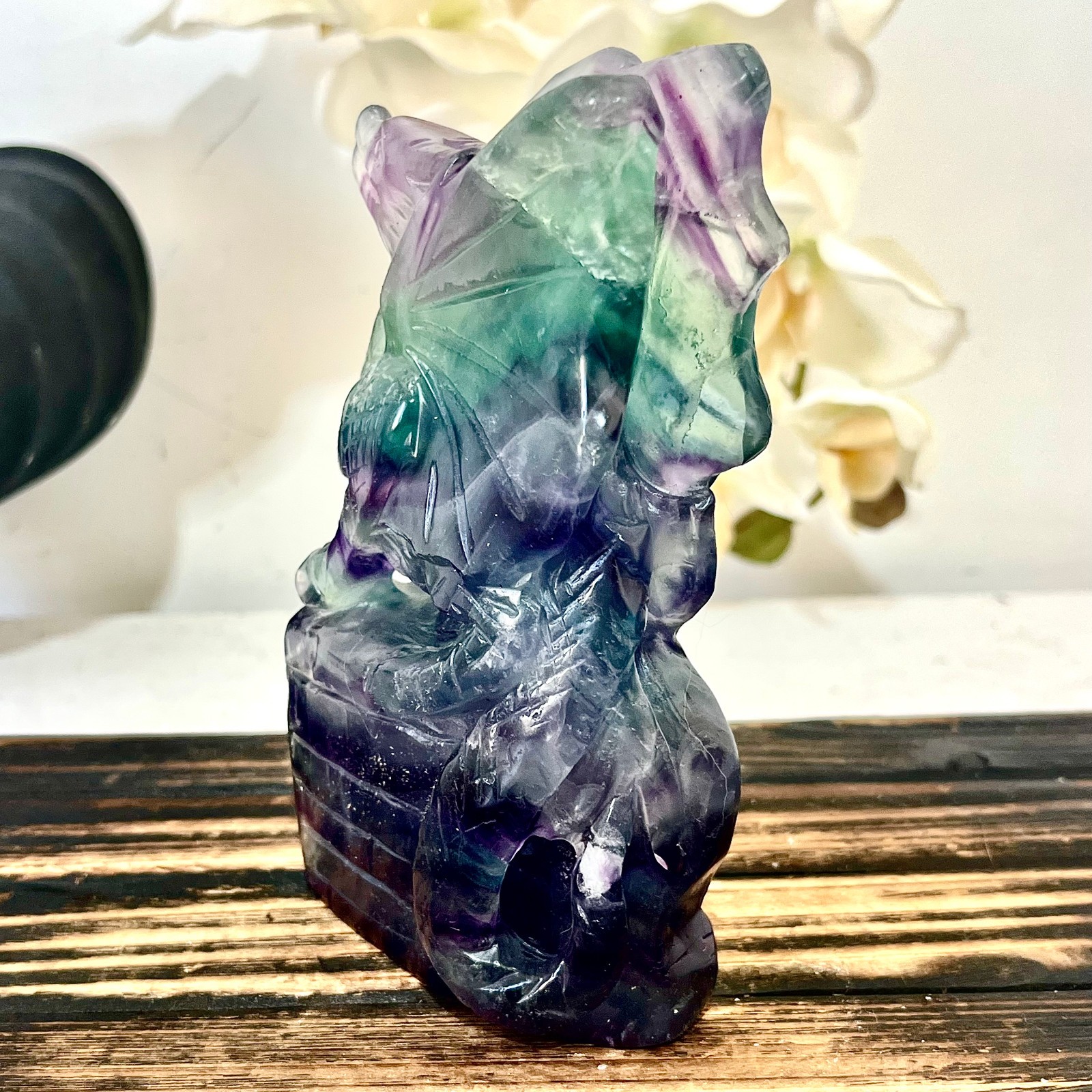 2.09LB Natural fluorite quartz products, hand carved and polished spiritual orna
