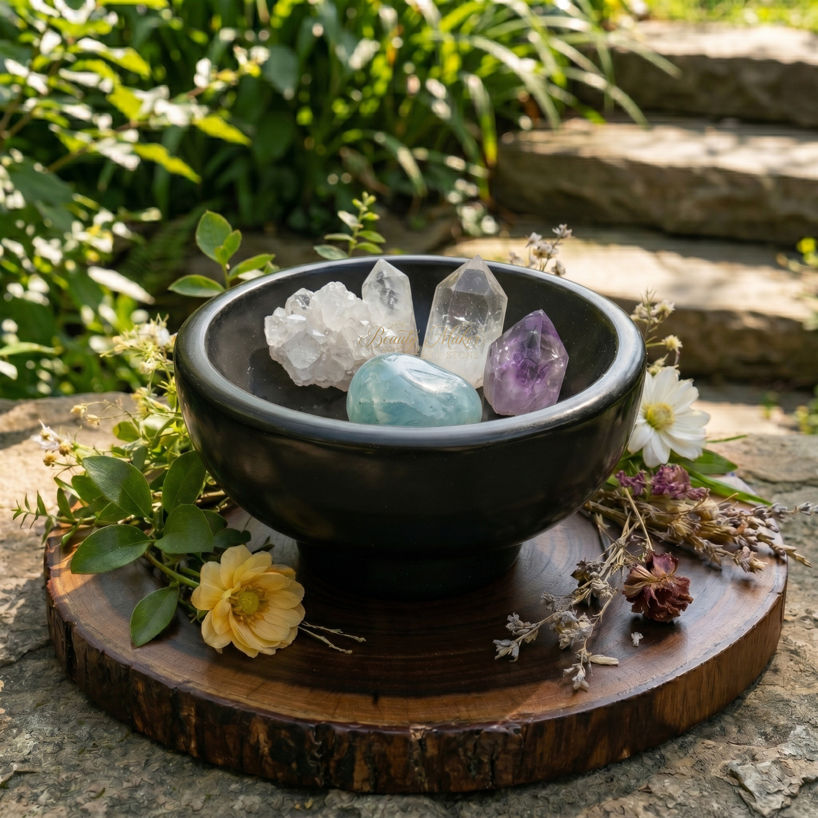 Natural Obsidian Stone Bowl Cleansing Crystal Display Shielding Alter Decor