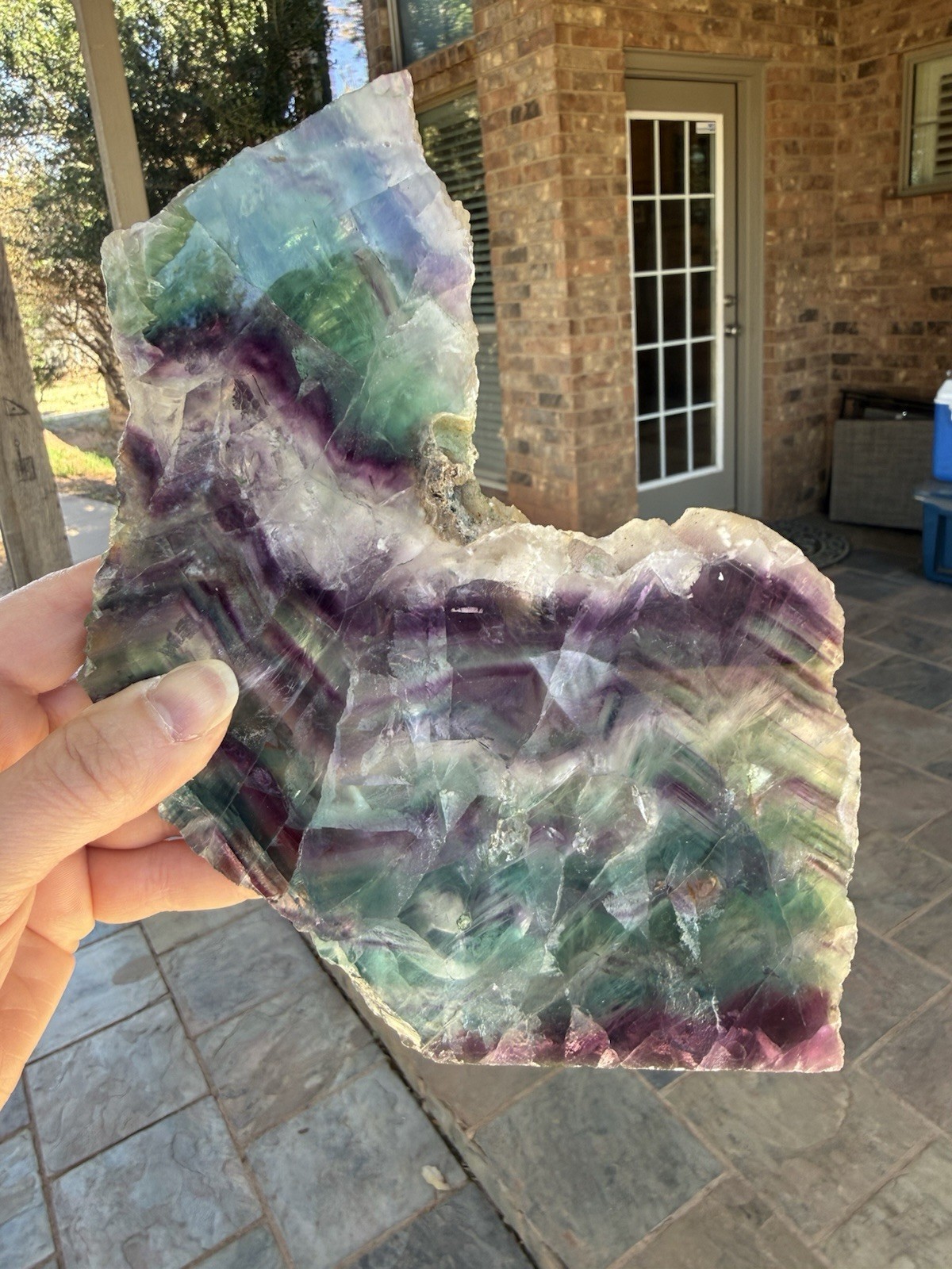 Rainbow Crystal Fluorite Chevron Slab with Stand 2lb 1oz Blue Purple Green Rare