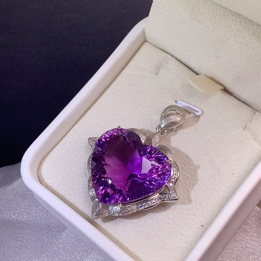 Natural Amethyst 55.2ct Pendant Necklace S925 Silver Plated 18K Gold Gemstone