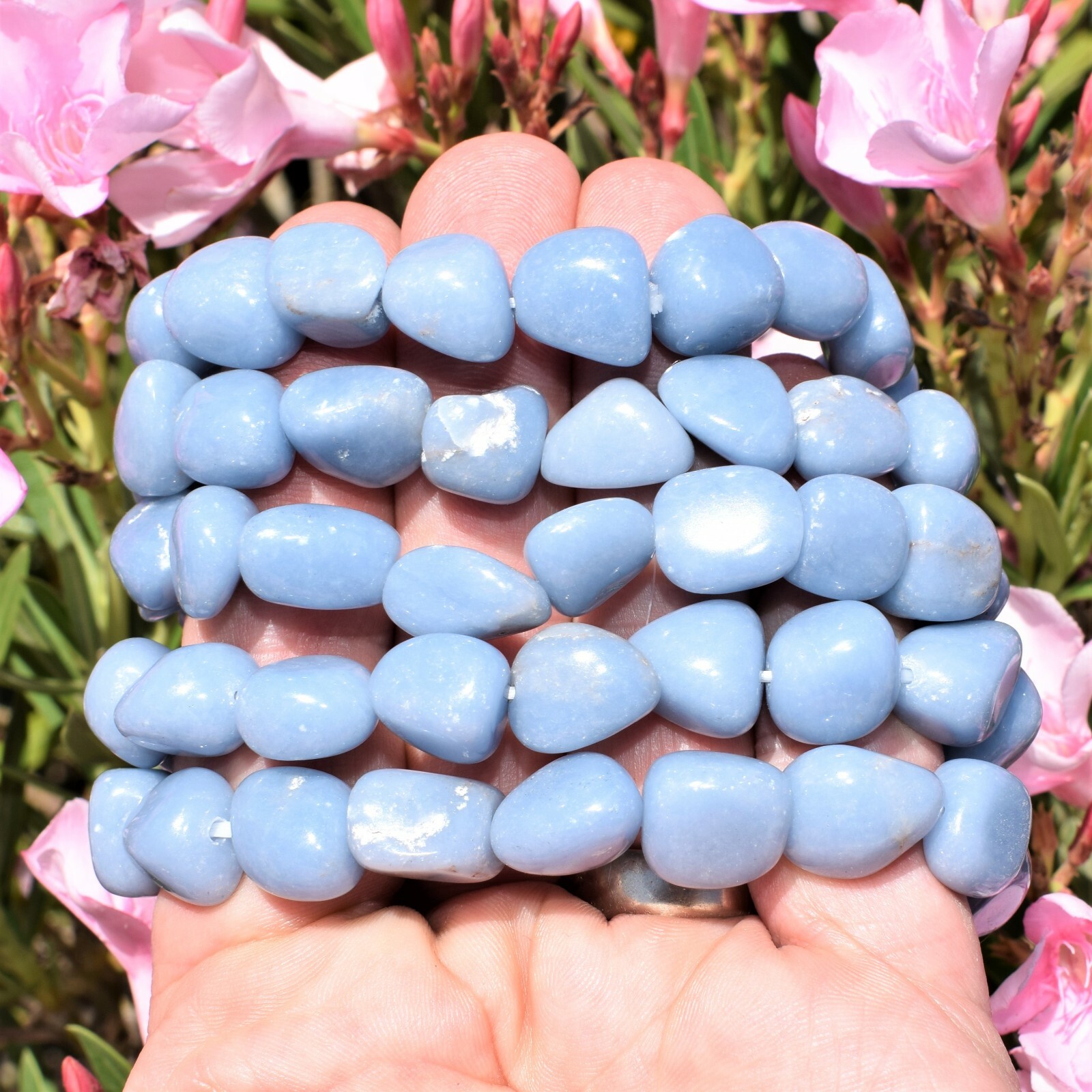 CHARGED Angelite Crystal Nugget Stretchy Bracelet + Selenite Puffy Heart