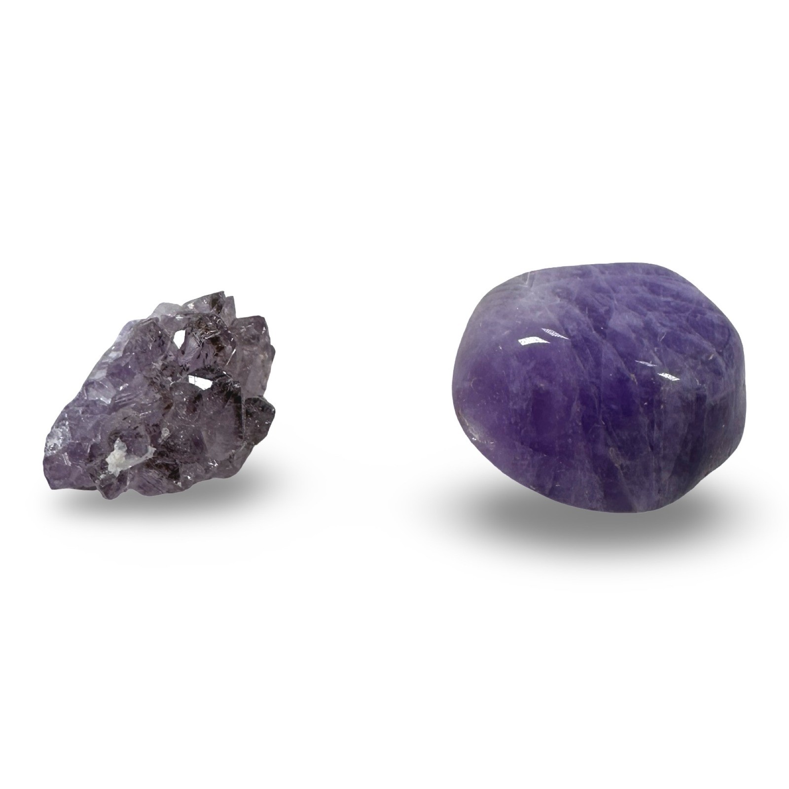 Natural Purple Amethyst Crystal Set Tumbled Pocket Stone and Raw Cluster Gray