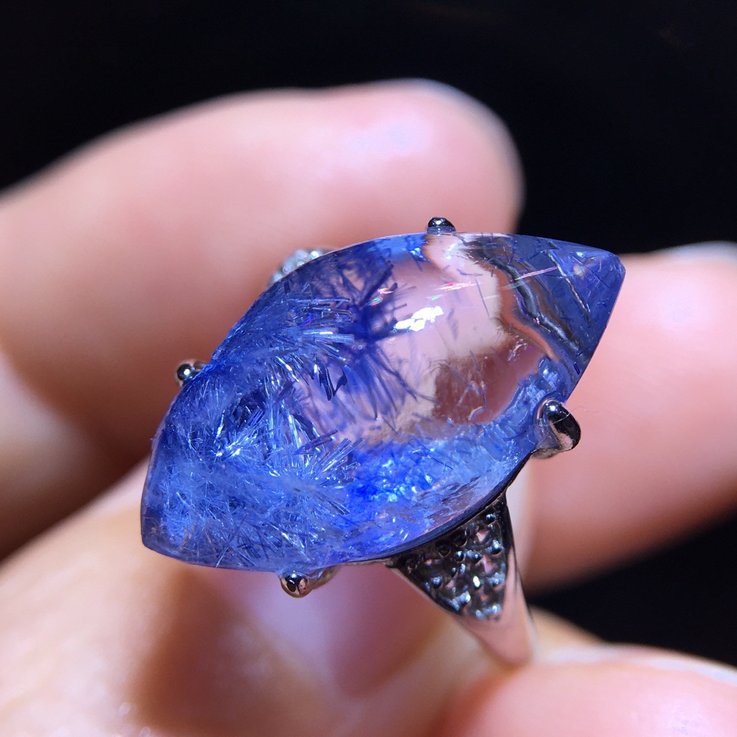 Very Rare NATURAL Beautiful Blue Dumortierite Crystal ring